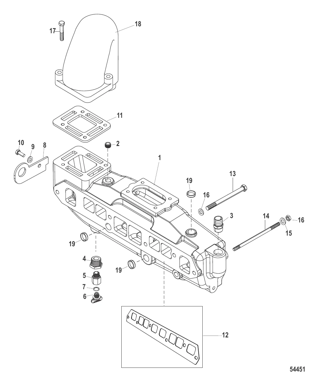 Выхлопной коллектор (0M680000 и выше/без колпачков)
