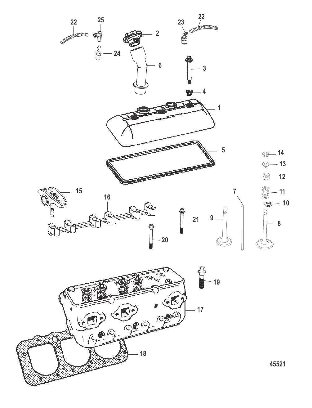Головка цилиндра и крышка коромысла