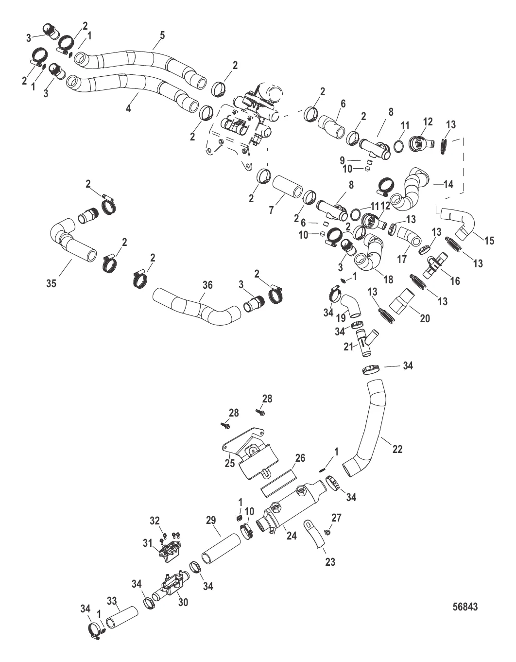 Охлаждение пресной водой Шланги системы охлаждения