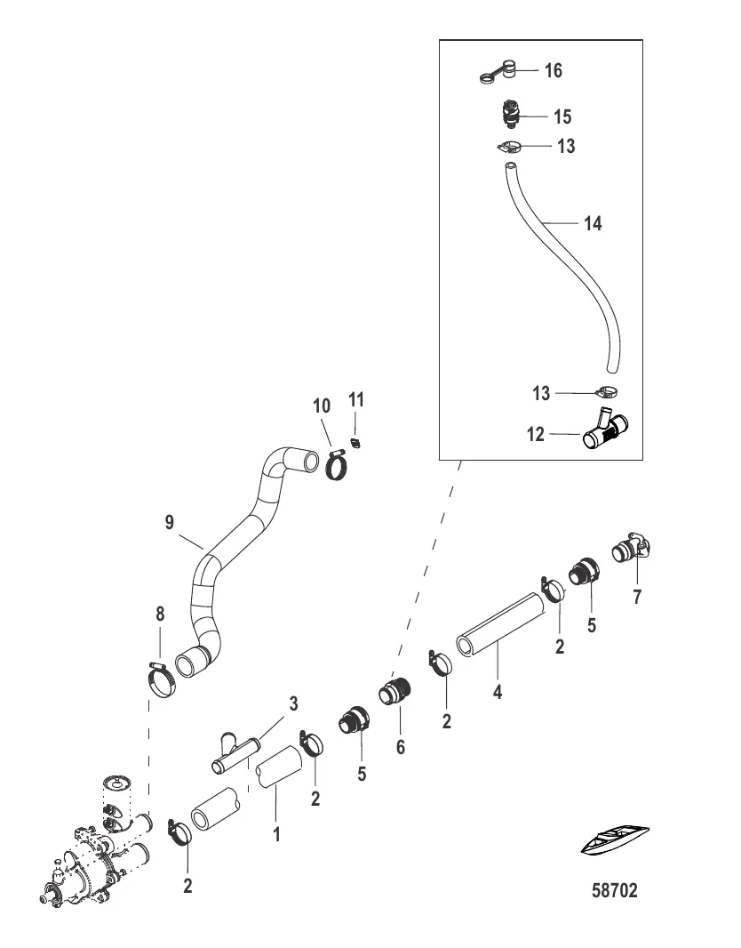 Охлаждение неочищенной водой (Bravo) шланги насоса забортной воды