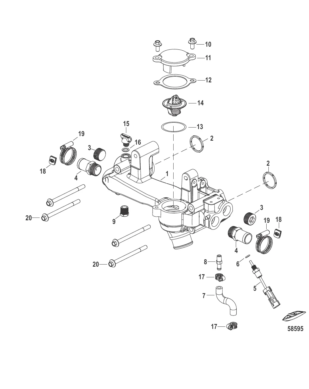 Охлаждение неочищенной водой Перепускная труба в сборе