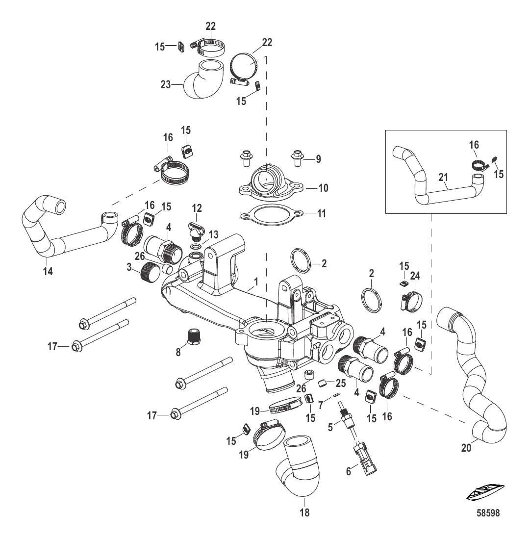 Охлаждение пресной водой Перепускная труба в сборе