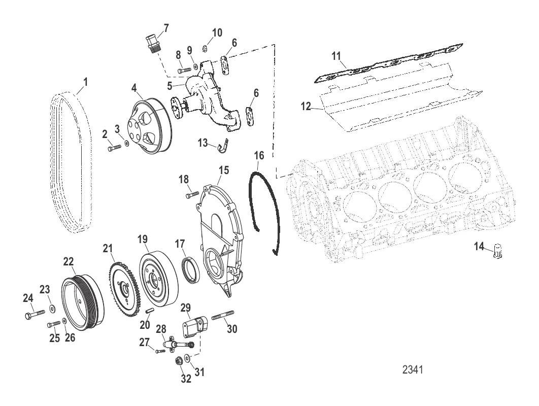 Компоненты двигателя (Водяной насос и передняя крышка)