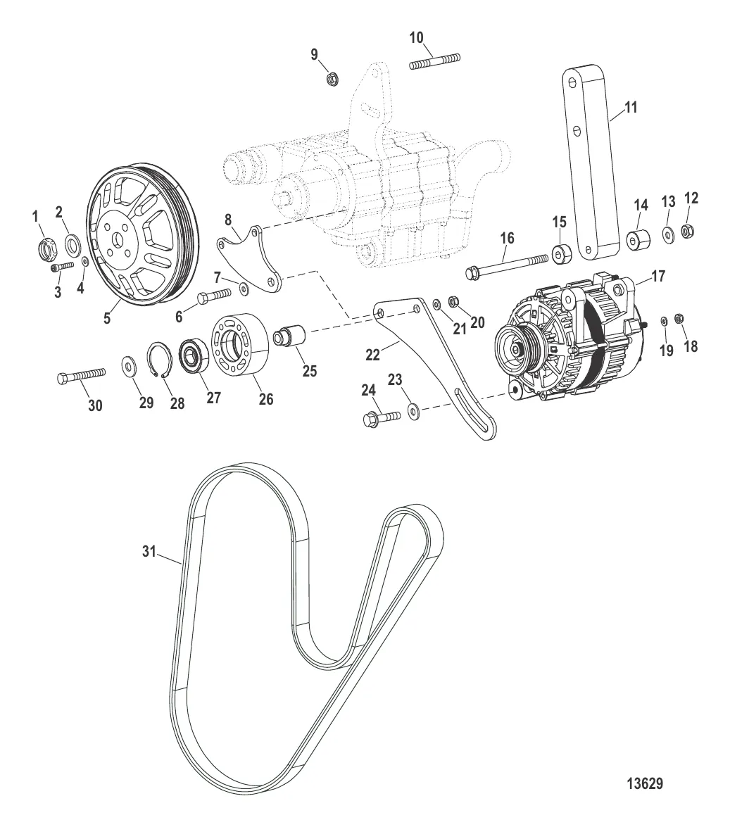 Монтаж генератора и насоса забортной воды (Конструкция I)