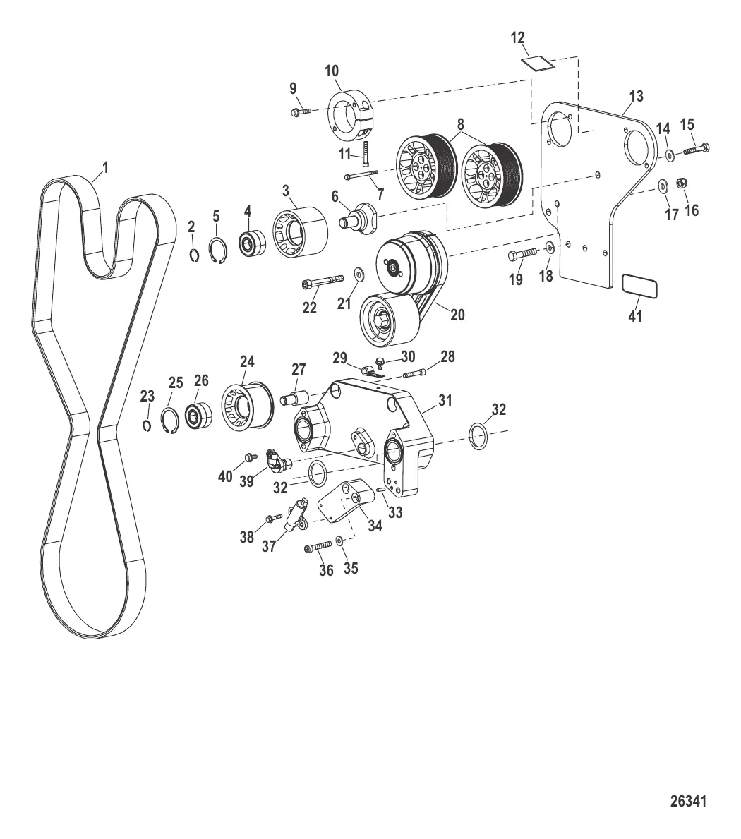Компоненты двигателя (Впуск воды и приводной ремень)