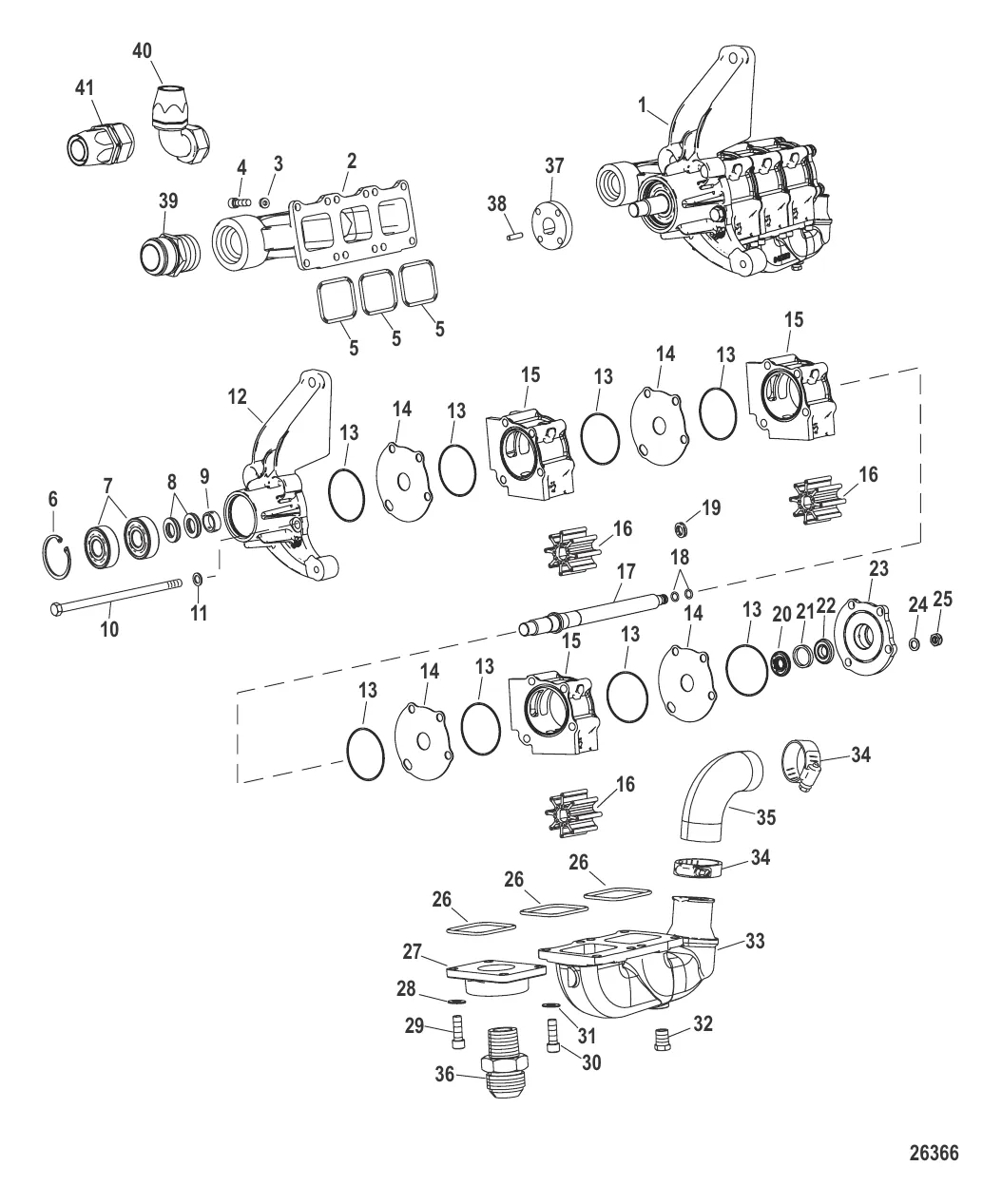 Компоненты системы охлаждения (Насос забортной воды – конструкция II)