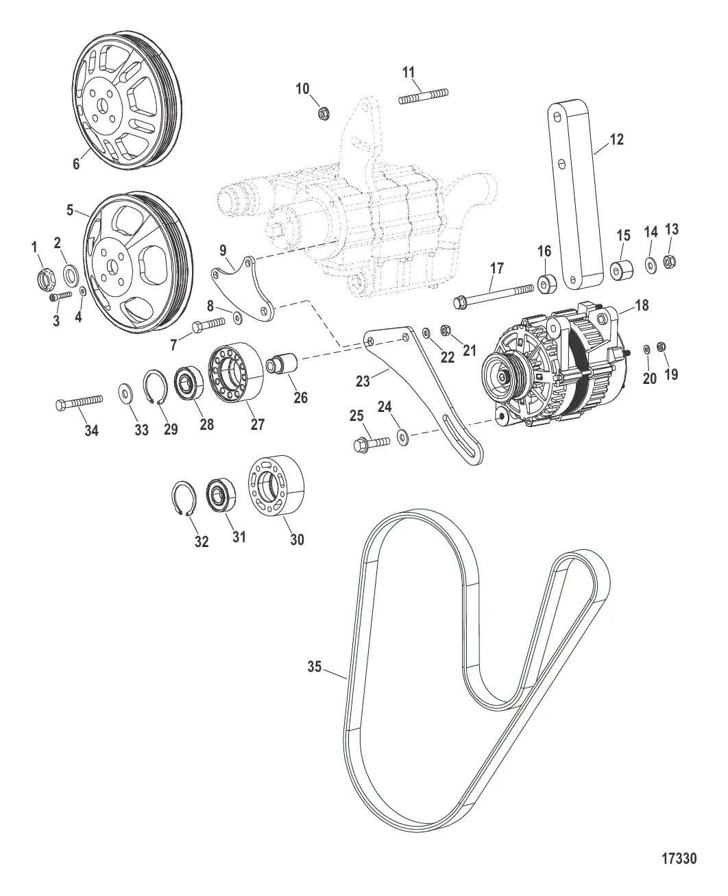 Монтаж генератора и насоса забортной воды (Конструкция I)