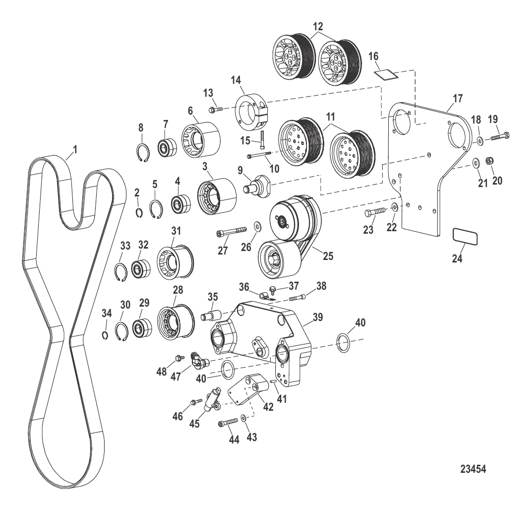 Компоненты двигателя (Впуск воды и приводной ремень)