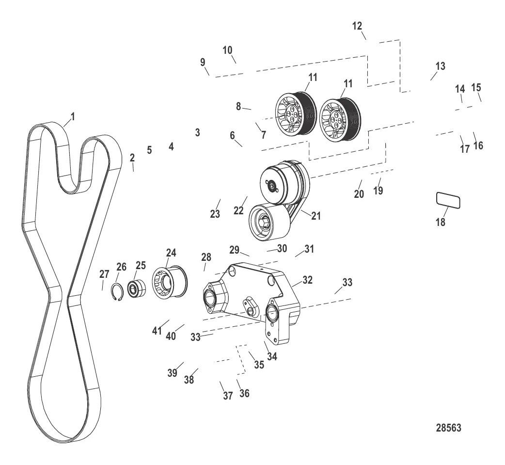 Компоненты двигателя (Приводной ремень) (с 0M956534 по 0M958746)