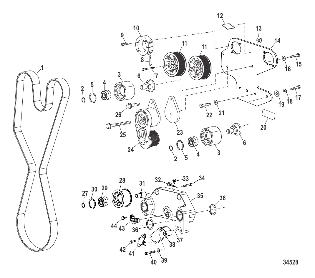 Компоненты двигателя (Приводной ремень) (0M958747 и выше)