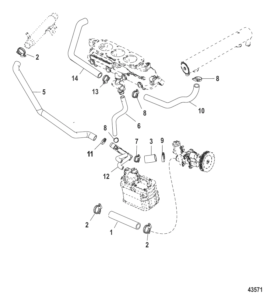 Система охлаждения Компоненты для неочищенной воды, правый борт