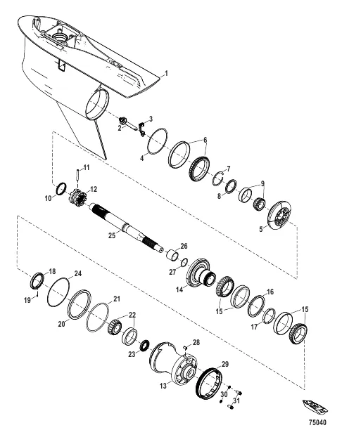 Gear Housing, Prop Shaft - Counter Rotation, 6.44 Torpedo