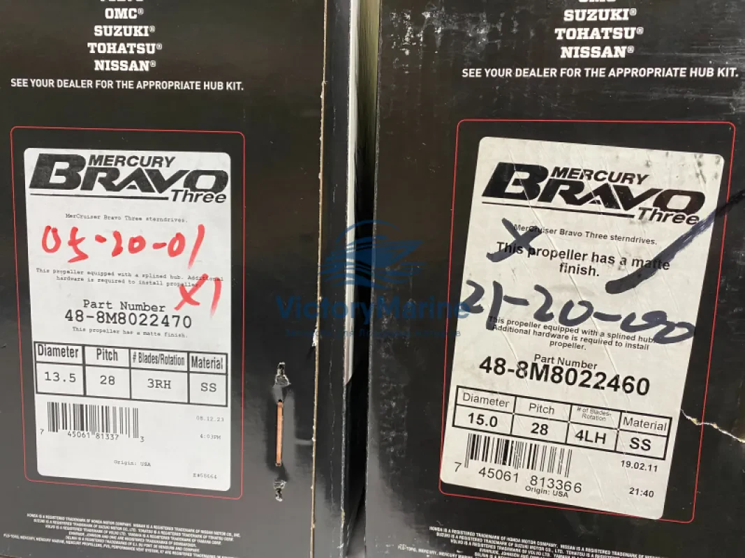 Mercury Marine 8M8022460 Винт гребной Bravo Three 13.5 x 28 & 15 x 28