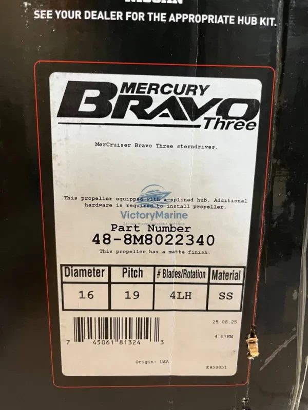 Гребной винт Mercury MerCruiser Bravo 3 шаг 19" LH (Левый)