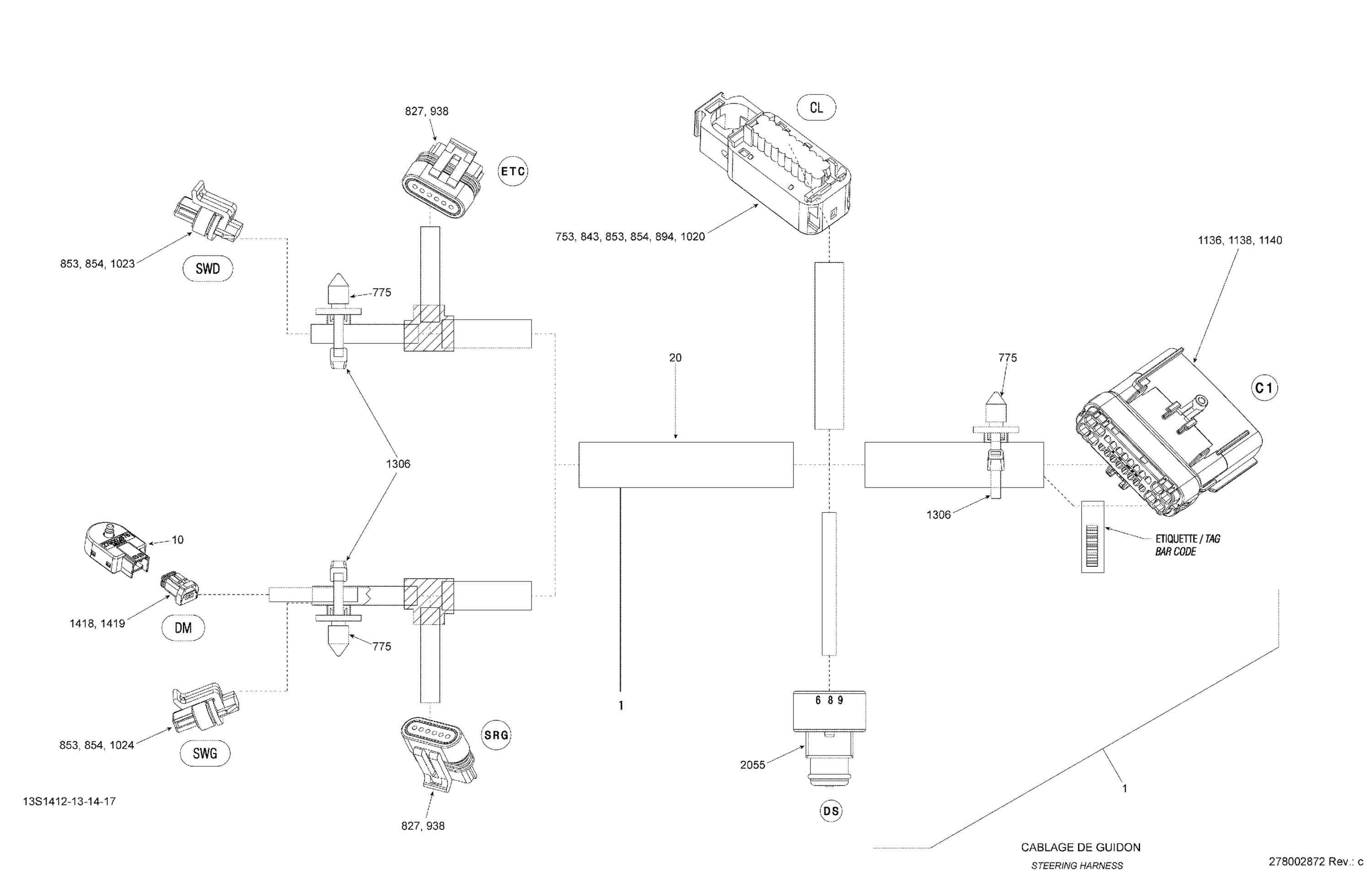 Электрооборудование жгут Steering_13S1412