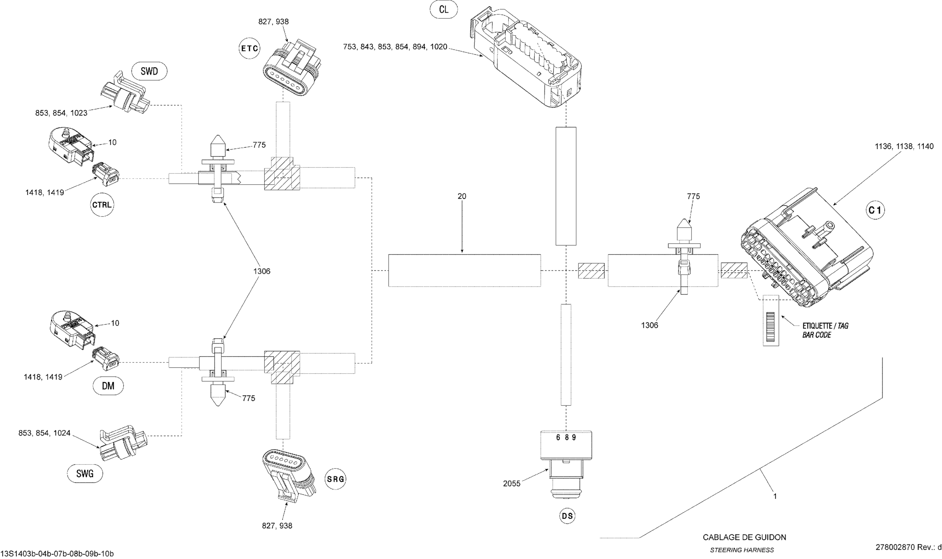 Электрооборудование жгут рулевое Harness_13S1410b