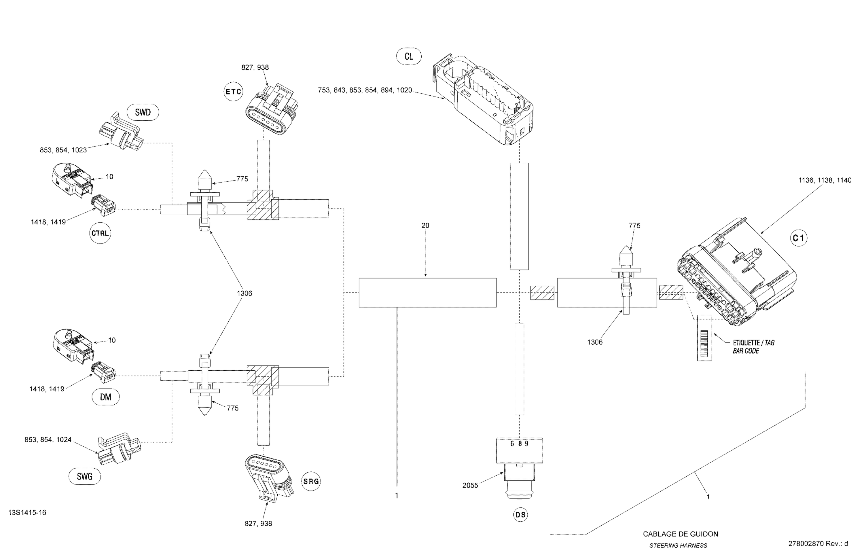 Электрооборудование жгут Steering_13S1416