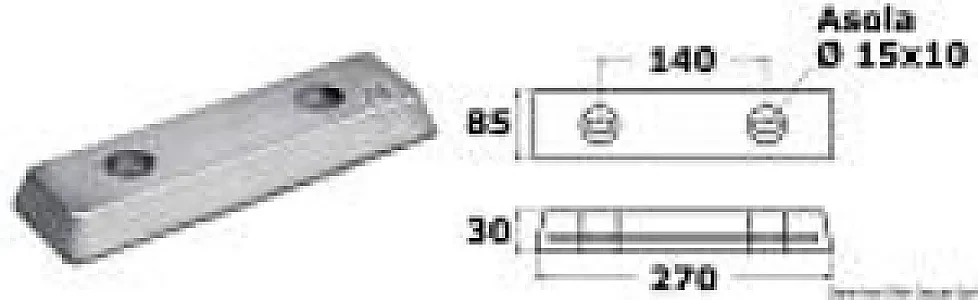 43.511.01 Анод транцевый алюминиевый для VOLVO PENTA IPS 85x270x30мм OEM: 40005875 (Osculati)