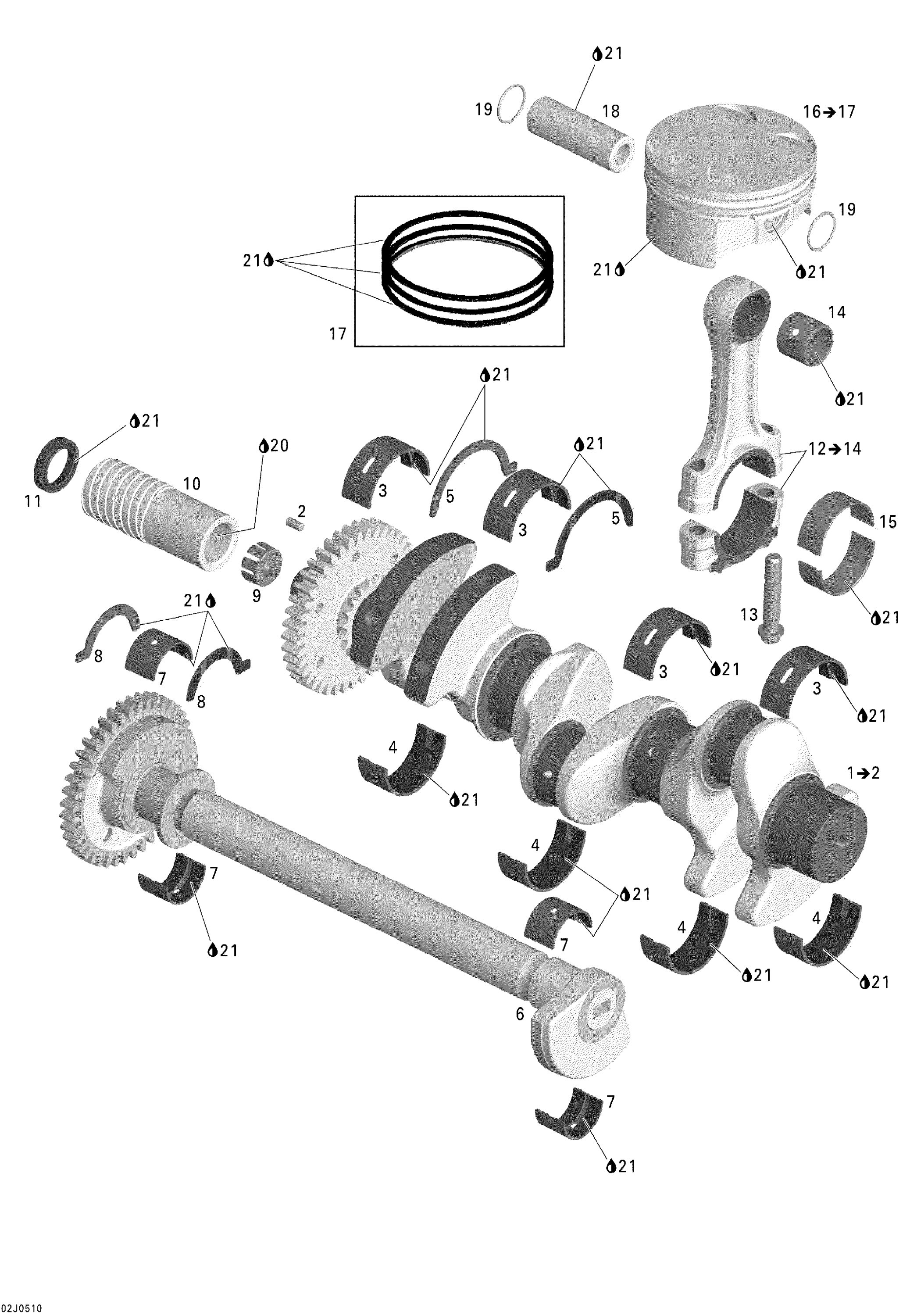 Коленвал, поршни и Balance вал