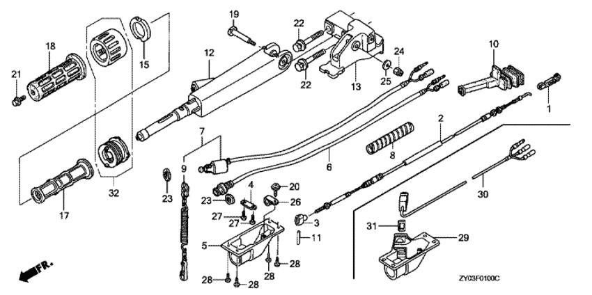 Рулевой рычаг и кабель