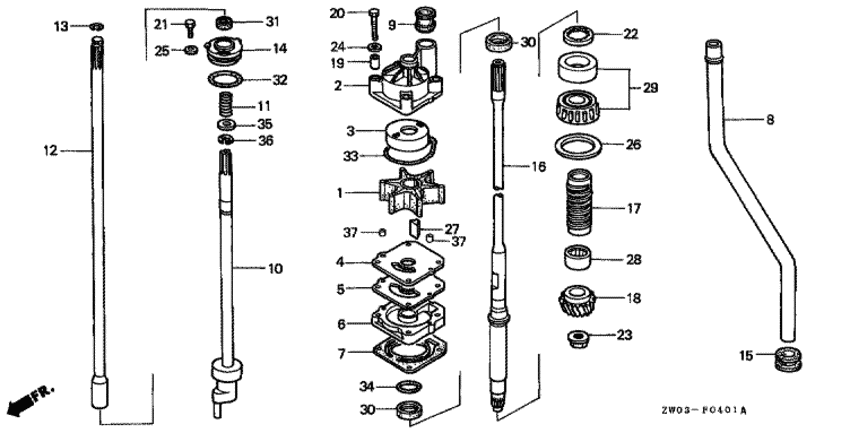 X,1/bf90av,x,1) водяная помпа/вертикальный вал (bf75av