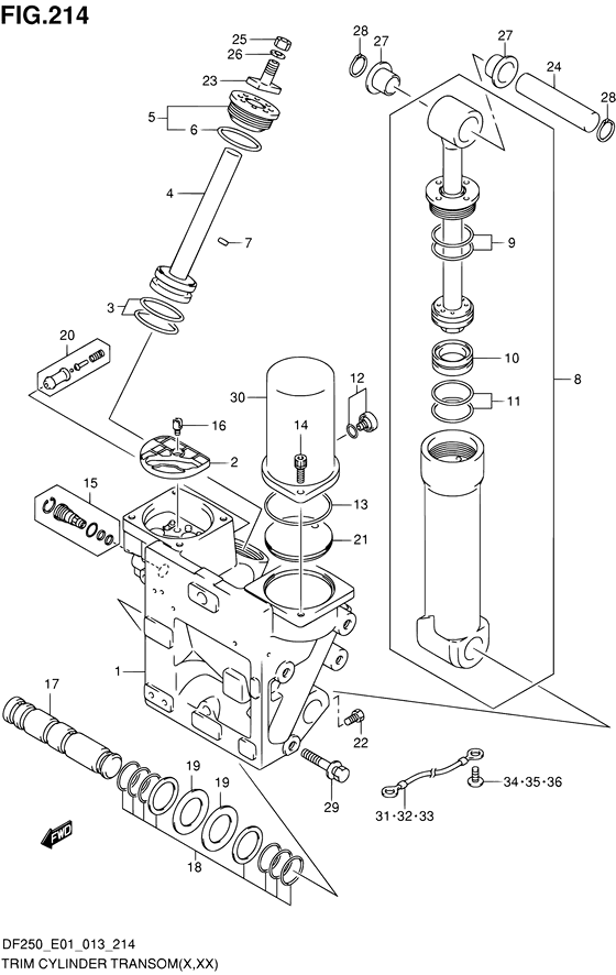 XX) (DF225T E40)) trim цилиндр transom ((x
