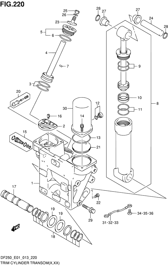 XX) (DF250Z E40)) trim цилиндр transom ((x