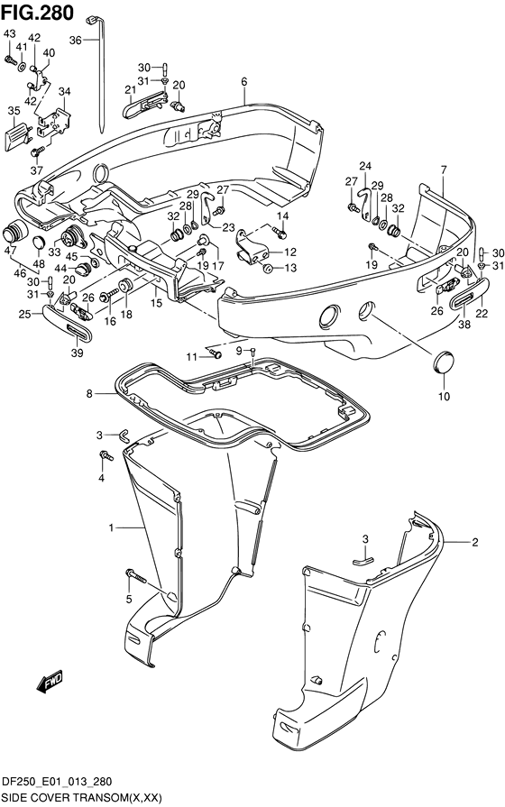 XX) (DF225T E40)) side крышка transom ((x