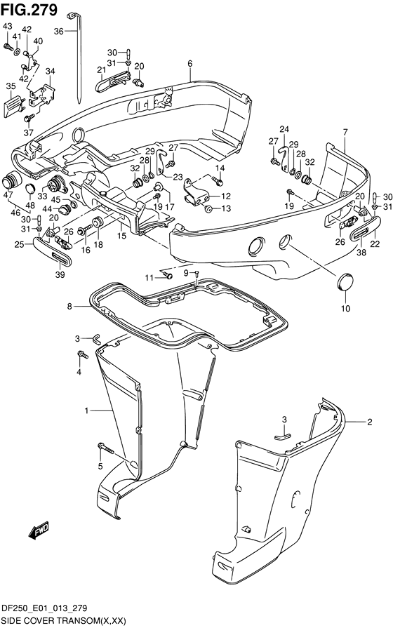 XX) (DF225T E01)) side крышка transom ((x