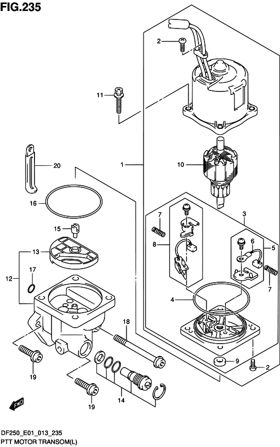 Ptt мотор transom ((L) (DF200T E01))