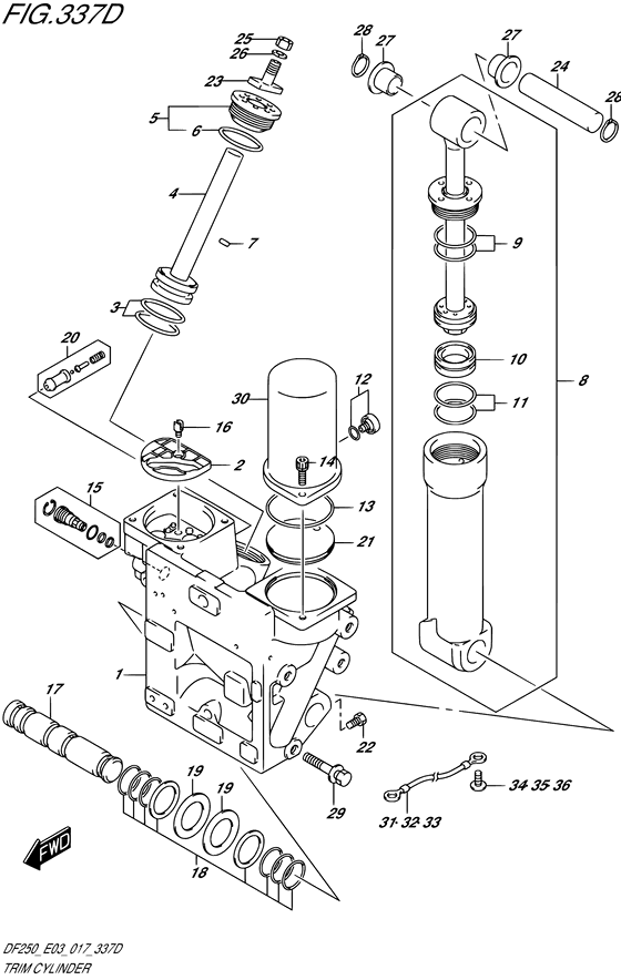 XX) (DF225Z E03)) trim цилиндр transom ((x