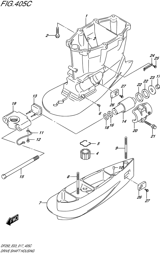 XX) (DF225T E03)) корпус приводного вала transom ((x