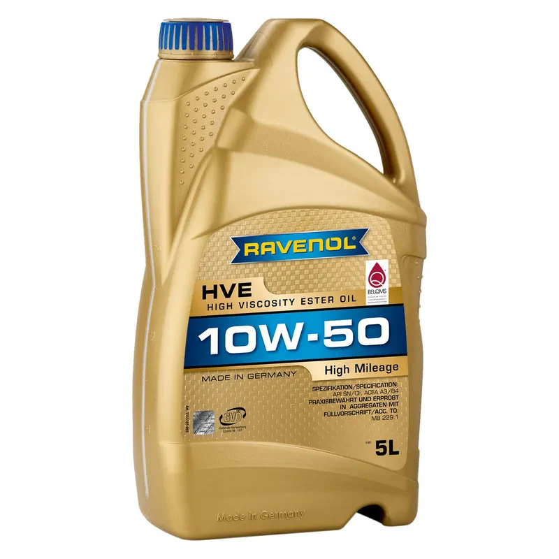 Моторное масло RAVENOL HVE 10W-50 для автомобилей с большим пробегом (5 литров)