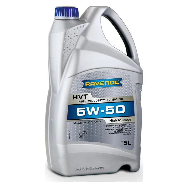 Моторное масло RAVENOL HVT 5W-50 для автомобилей с большим пробегом (5 литров)