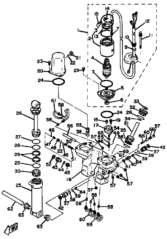 Power trim tilt в сборе (Serial number up to: 453823)