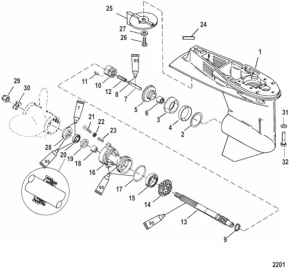Gear Housing Propeller Shaft - Long-2:1 Gear Ratio