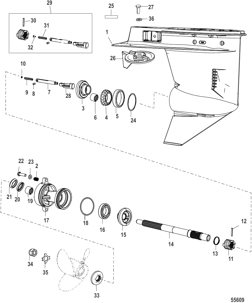 Gear Housing Propeller Shaft - 2:1 Gear Ratio