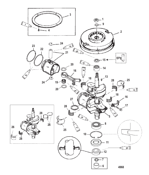 Crankshaft Pistons and Flywheel