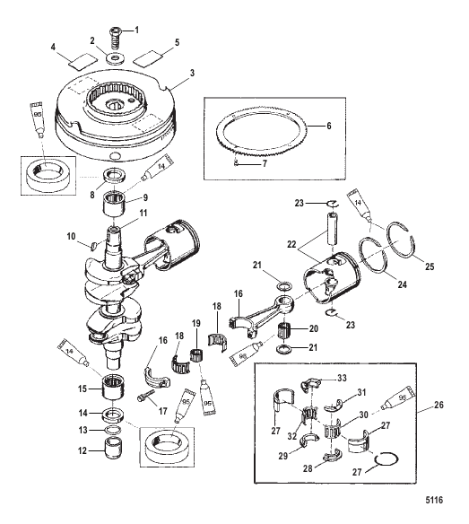 Crankshaft Pistons and Flywheel