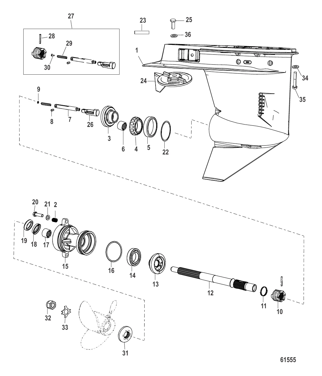 Картер редуктора Вал гребного винта – передаточное число 2:1