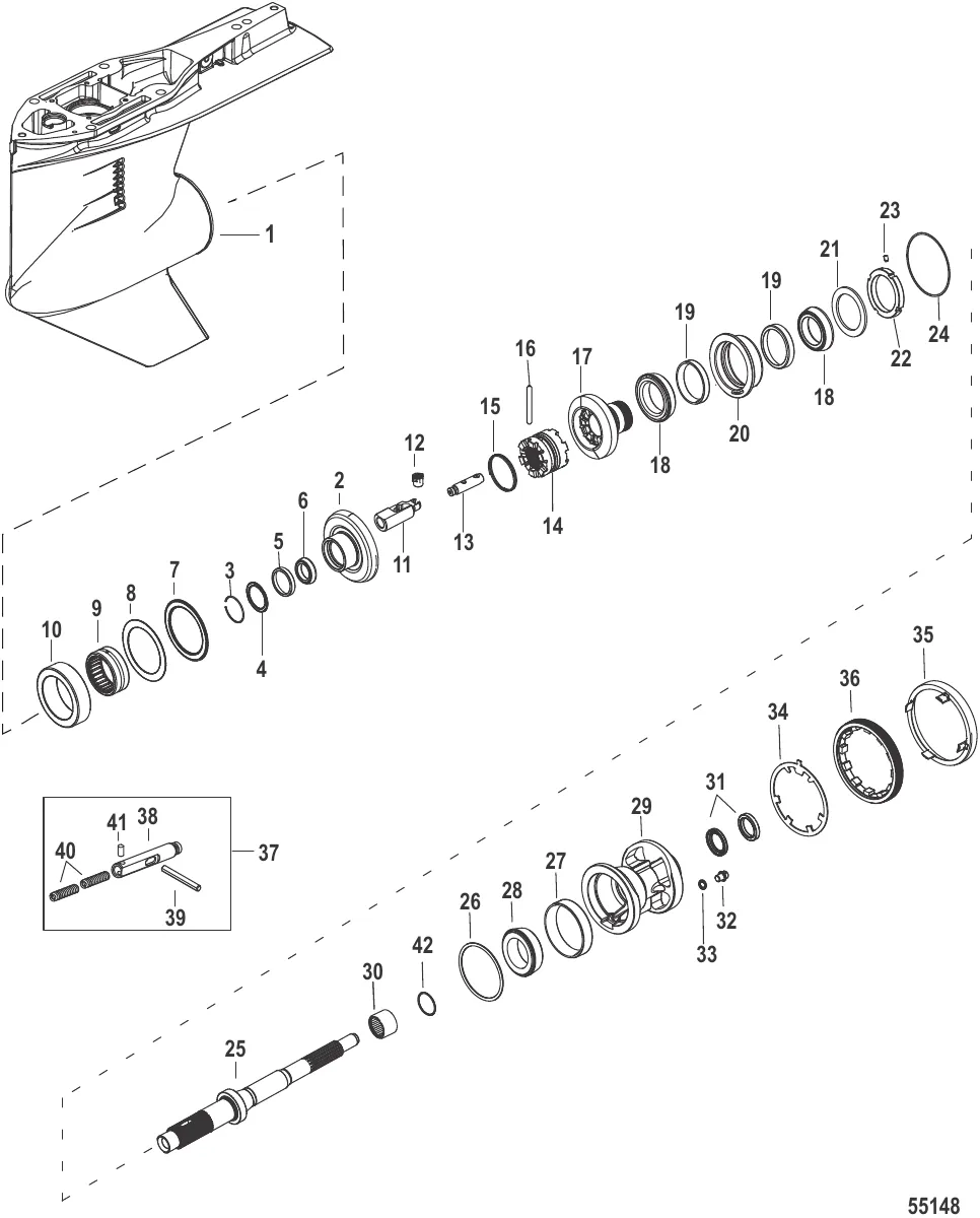 Картер редуктора, вал гребного винта Противовращение 2.38:1