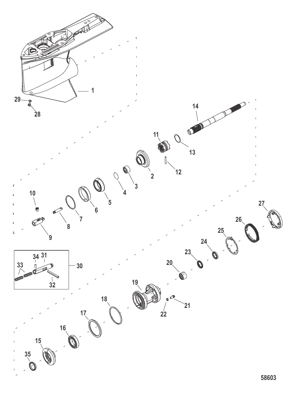 Картер редуктора, вал гребного винта, стандартное направление вращения SEAPRO