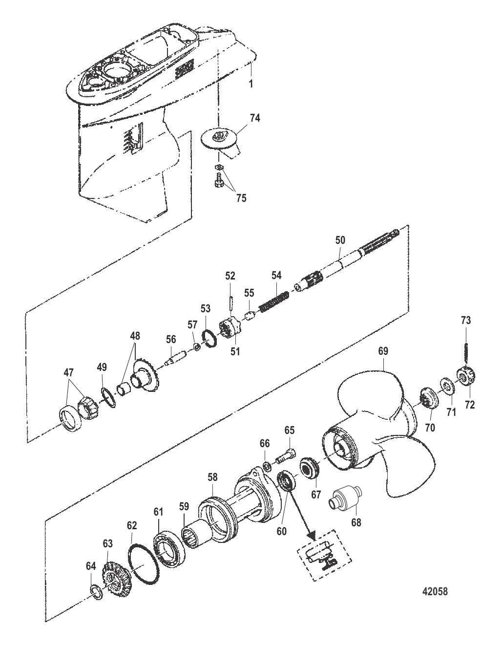 Картер редуктора Вал гребного винта, сер. номер 0N116270 и ниже