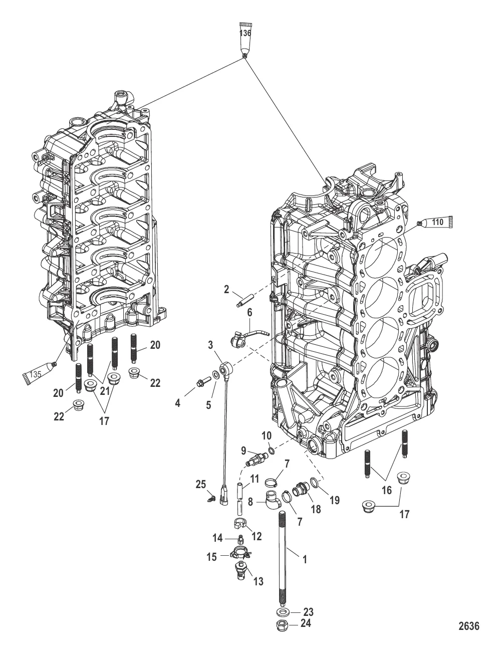 Компоненты блока цилиндров с левого борта