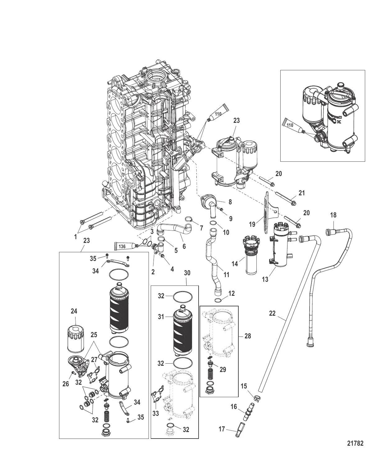 Блок цилиндров правого борта/Маслоохладитель