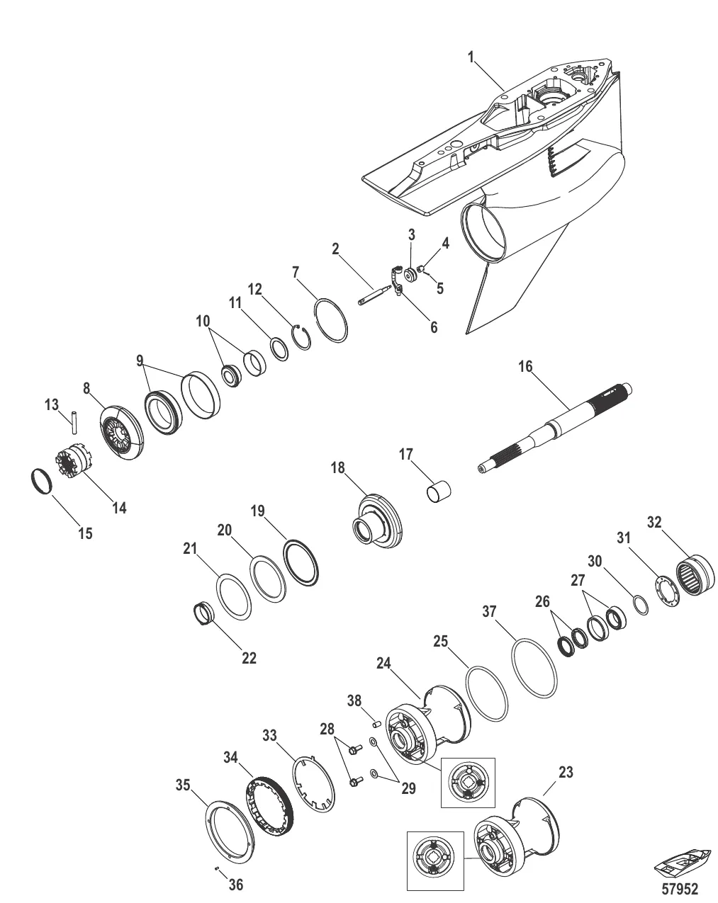 Картер редуктора, Гребной вал – противовращение, 5.44 Torpedo