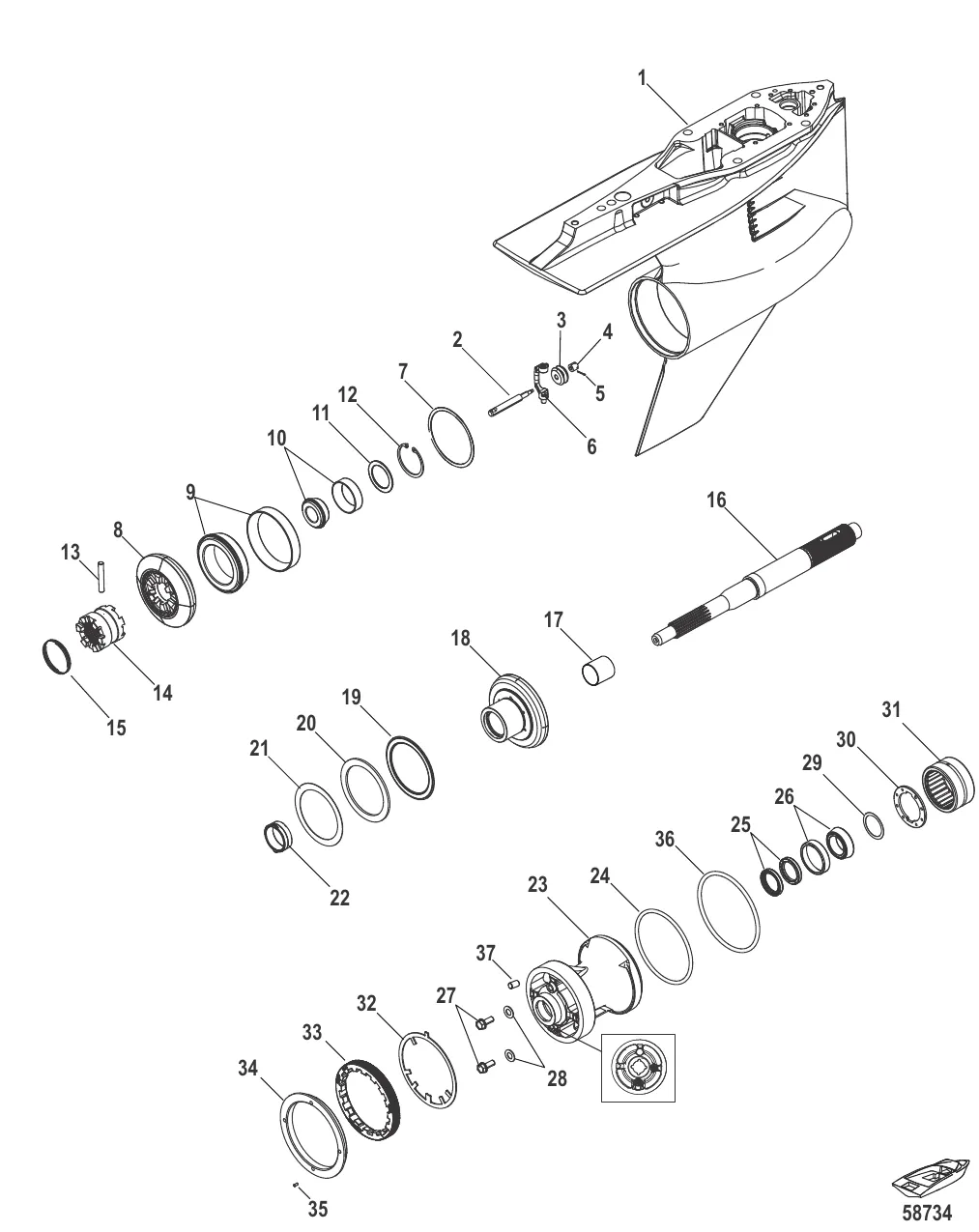 Картер редуктора, Гребной вал – стандартное вращение, 5.44 Torpedo