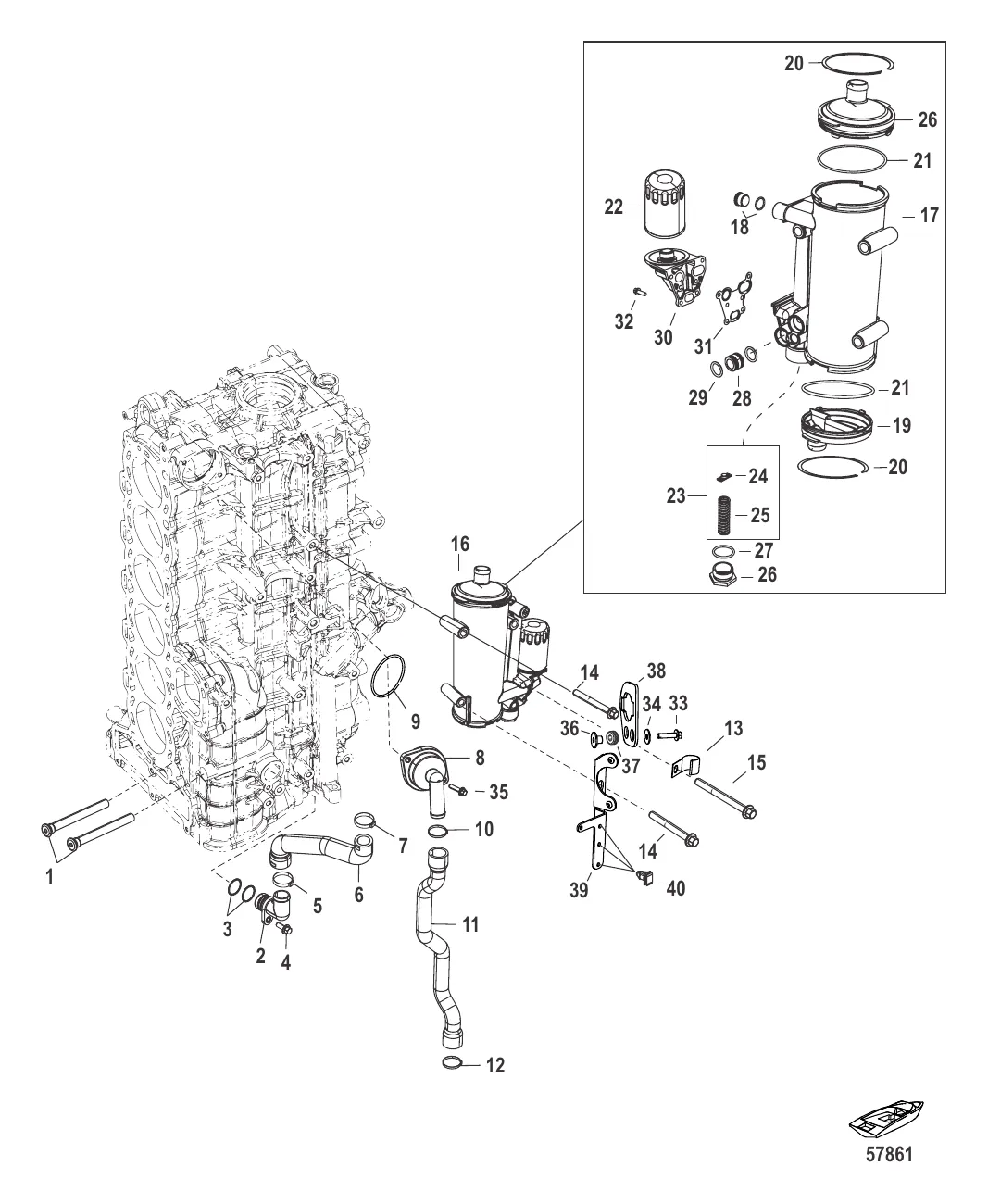 Блок цилиндров правого борта/Маслоохладитель