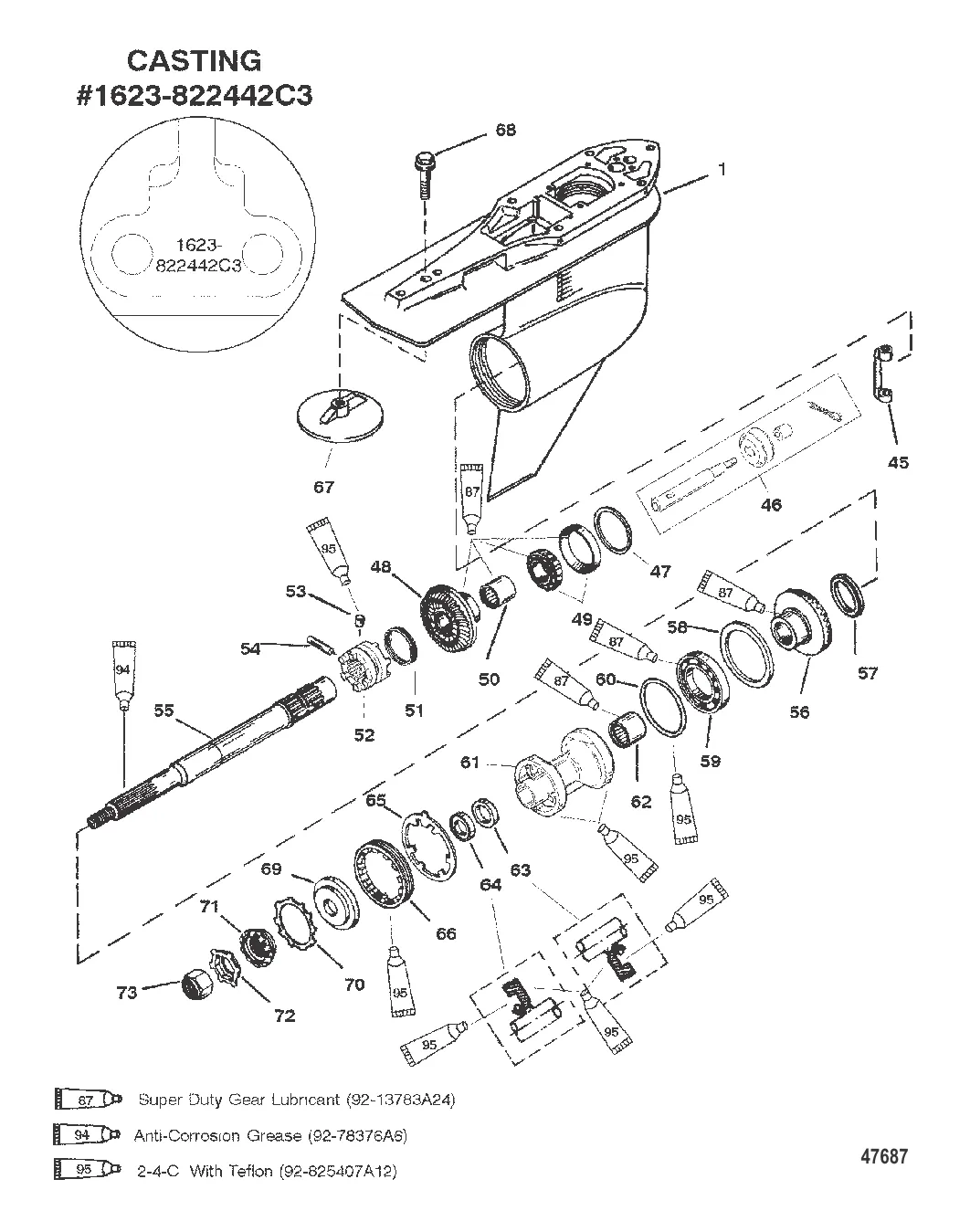 КАРТЕР РЕДУКТОРА (ГРЕБНОЙ ВАЛ) СТАНД. ВРАЩЕНИЕ (G438000 И ВЫШЕ)