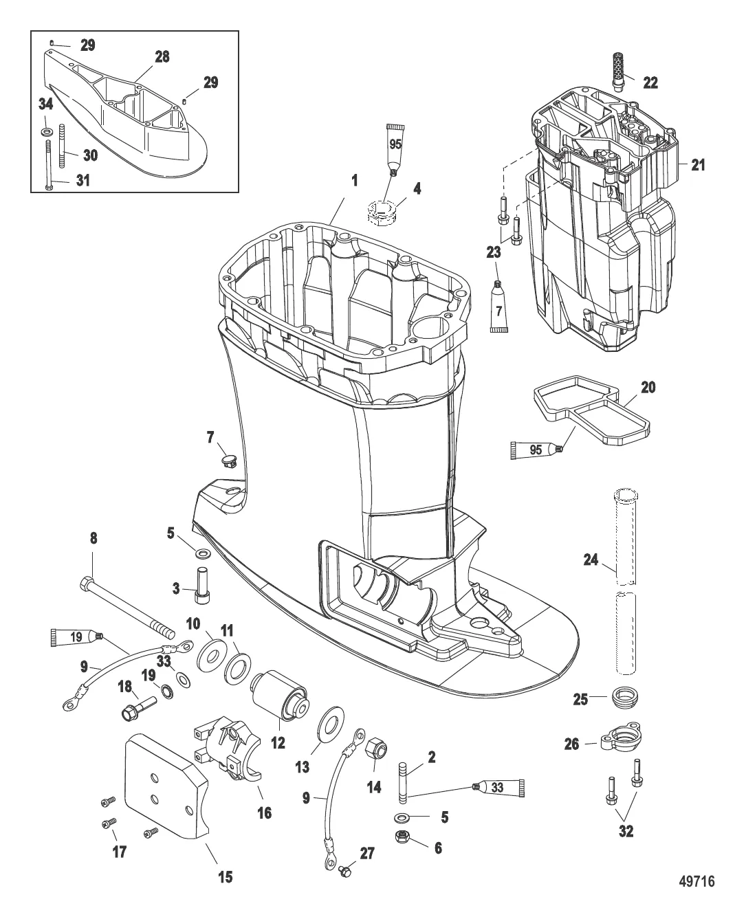 Корпус ведущего вала и выхлопная труба
